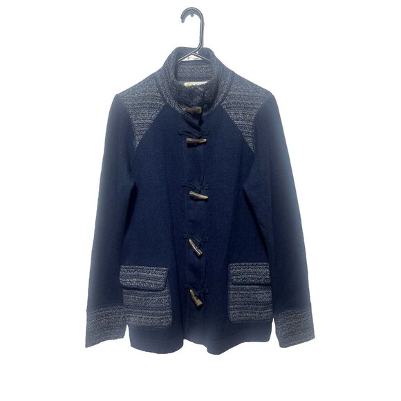 Akini Sweaters - Akini Womens Warm Navy-Blue Wool Blend Fair Isle Cardigan Sweater Womens LG